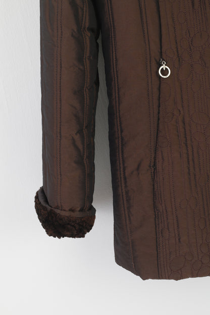 Giacca Plist da donna 48 50 XL con chiusura a scatto in pelliccia sintetica vintage marrone lucido
