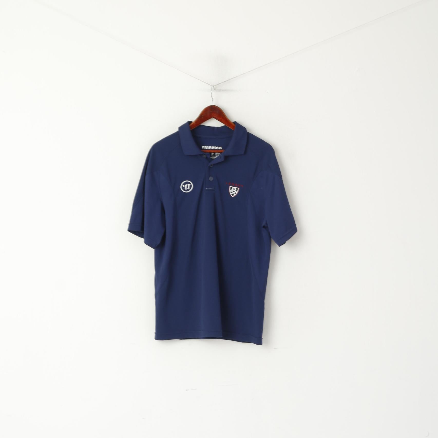 Warrior Men L Polo Shirt Navy Legacy Detailed Buttons Classic Jersey Top
