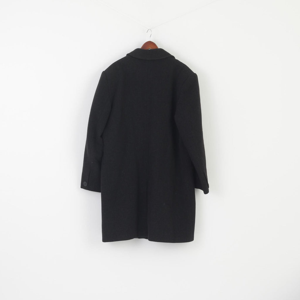 Astya Men 54 L Coat Charcoal Wool Vintage Single Breasted Shoulder Pads Overcoat