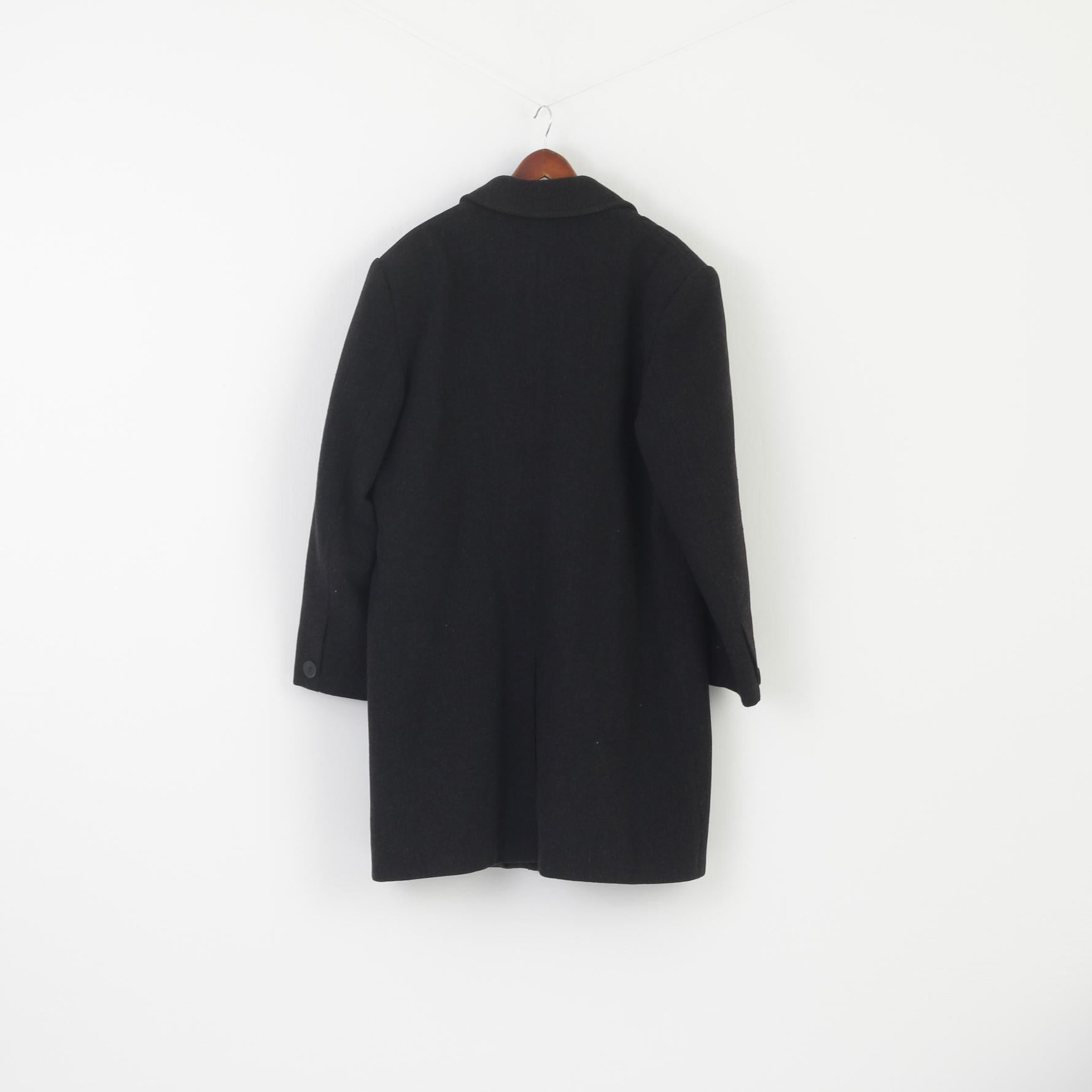 Astya Men 54 L Coat Charcoal Wool Vintage Single Breasted Shoulder Pads Overcoat