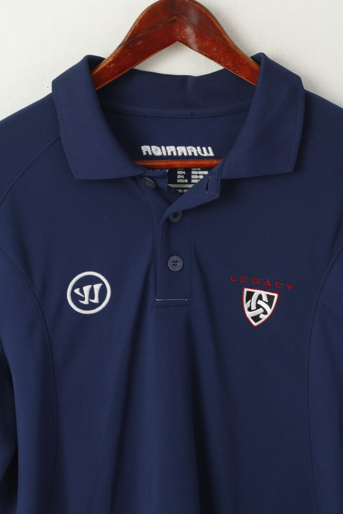 Warrior Men L Polo Shirt Navy Legacy Detailed Buttons Classic Jersey Top