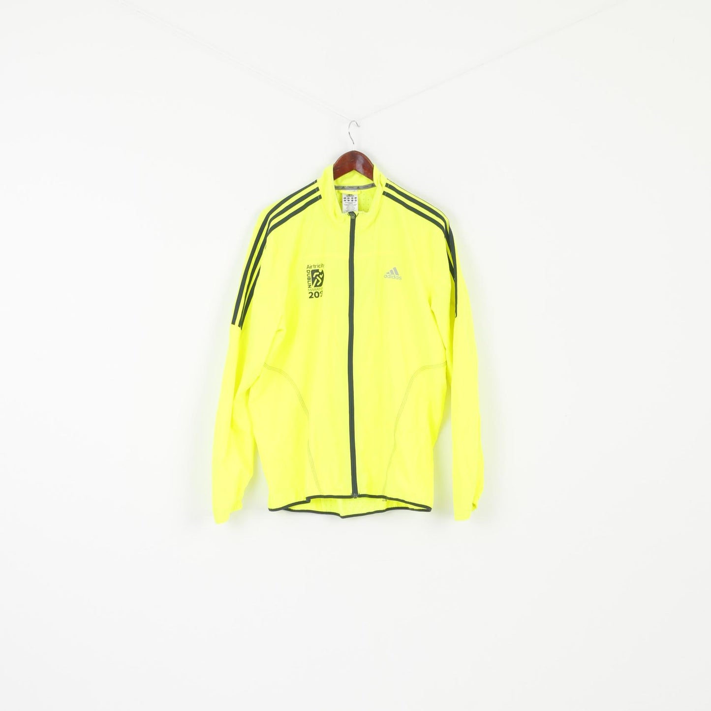 Adidas Men L Run Jacket Neon Yellow Running Dublin Marathon 2013 Climaproof Top