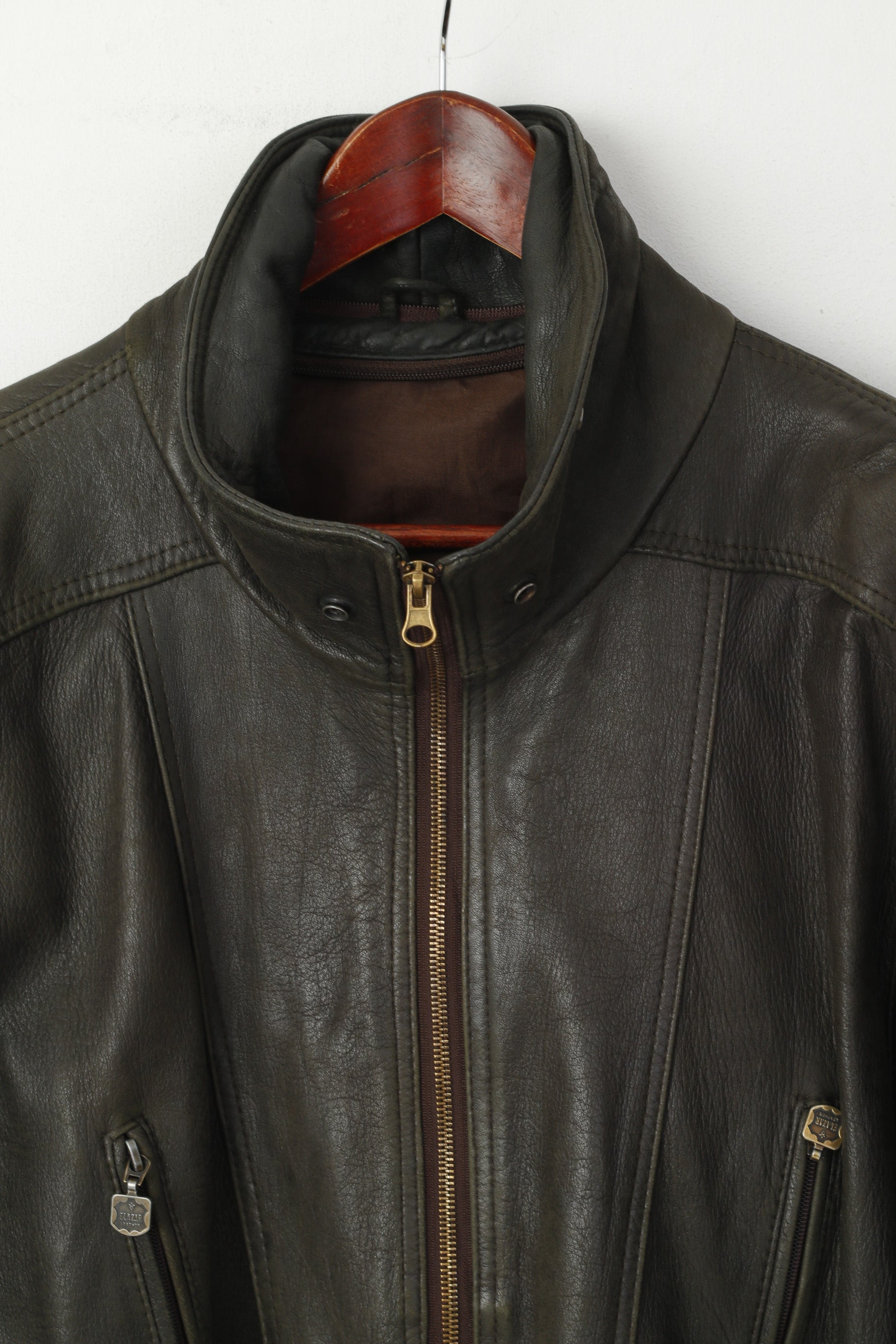 Elazar Femmes L Veste En Cuir Marron Vintage Fermeture Éclair Complète Ceinturée Haut Classique