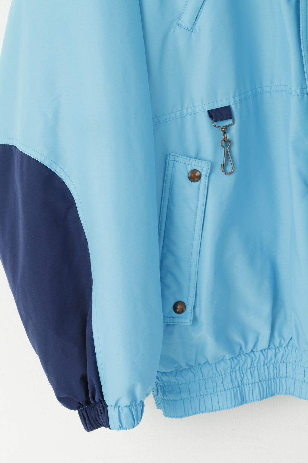 Huski Men 54 L Bomber Jacket Blue Padded Hidden Hood Full Zipper Italy Vintage Top