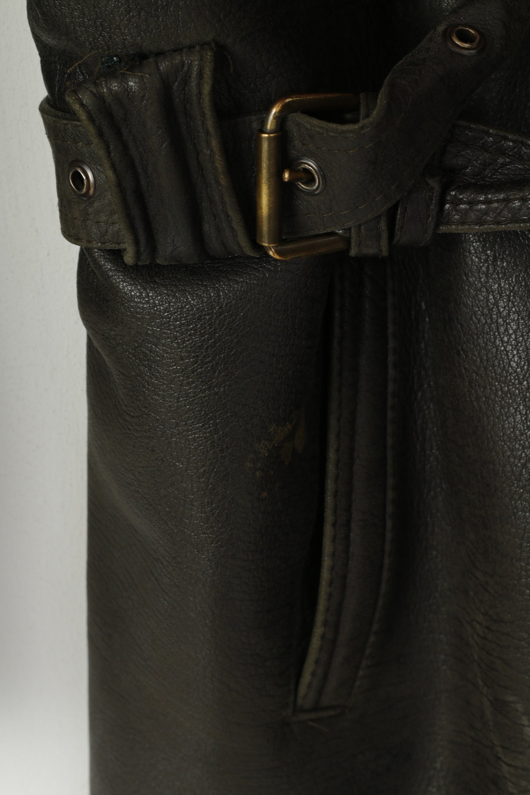 Elazar Femmes L Veste En Cuir Marron Vintage Fermeture Éclair Complète Ceinturée Haut Classique