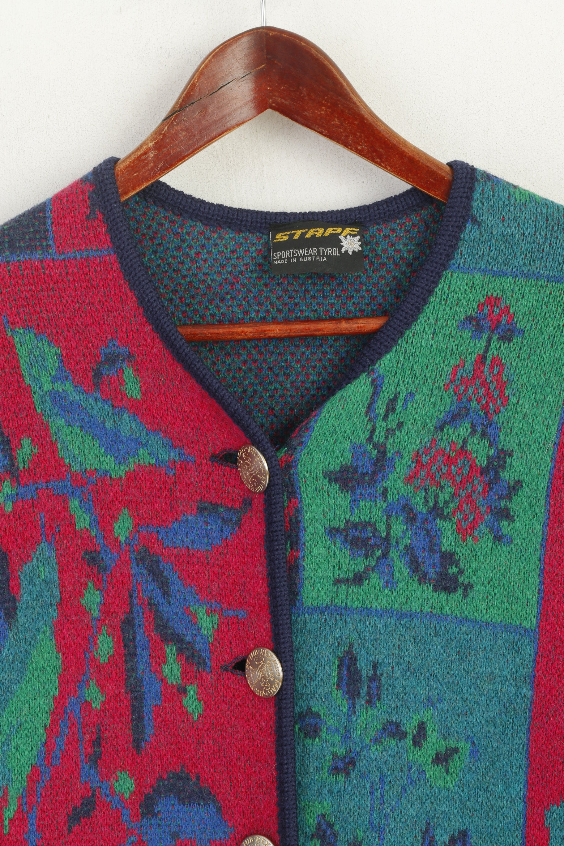 Stapf Women L Cardigan Green Wool Vintage Tyrol Austria Long Sweater