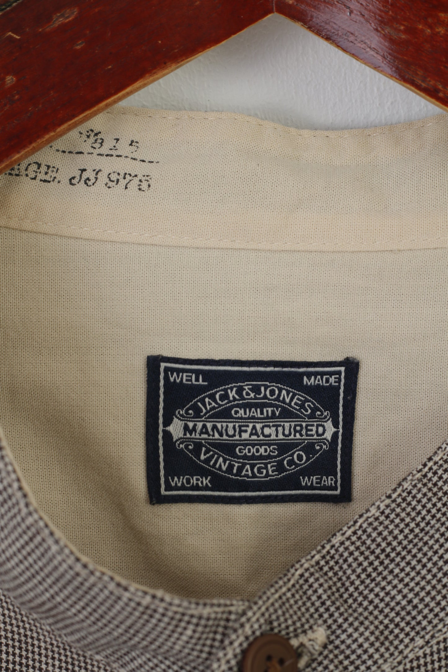 Jack &amp; Jones Vintage Goods Camicia casual XL da uomo Top pied de poule in cotone bianco nero
