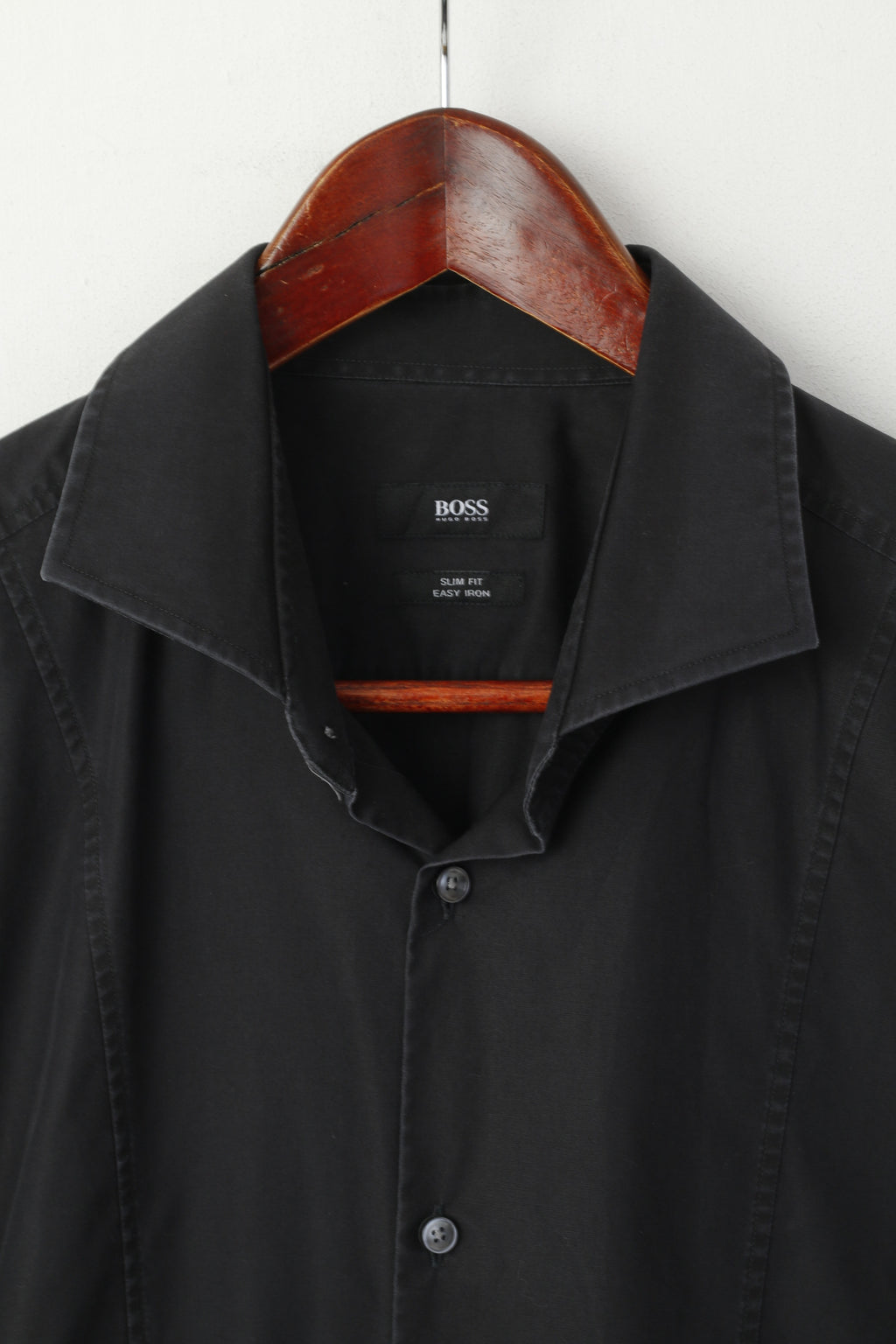 Hugo Boss Men 43 17 M Casual Shirt Black Cotton Slim Fit Long Sleeve Top