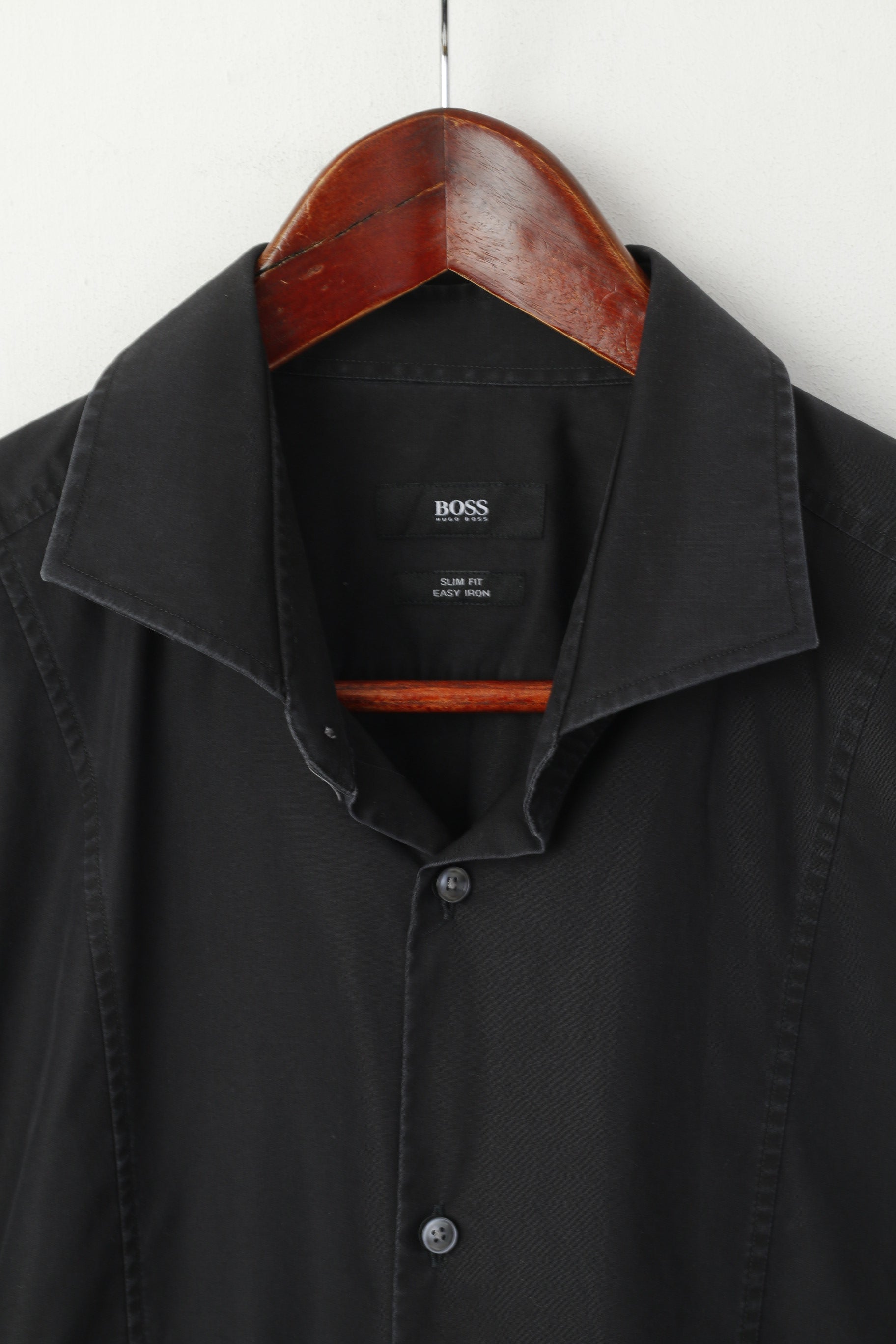 Hugo Boss Men 43 17 M Casual Shirt Black Cotton Slim Fit Long Sleeve Top