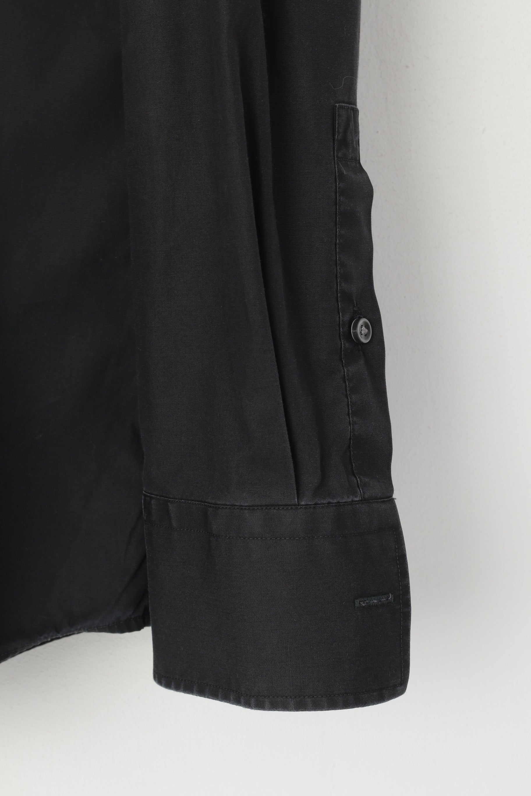 Hugo Boss Men 43 17 M Casual Shirt Black Cotton Slim Fit Long Sleeve Top