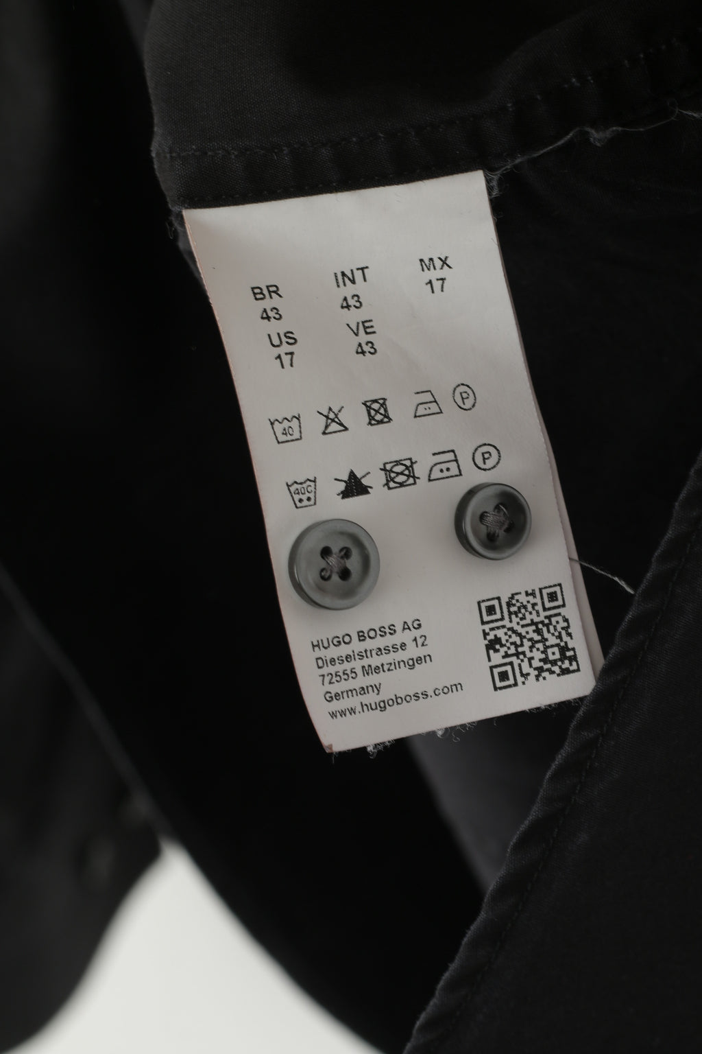 Hugo Boss Men 43 17 M Casual Shirt Black Cotton Slim Fit Long Sleeve Top