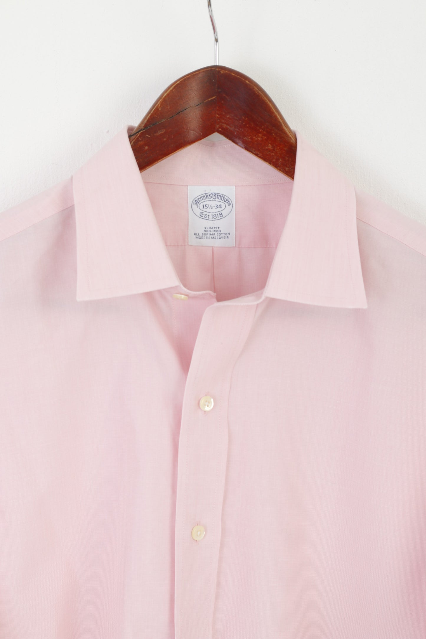 Brooks Brothers Hommes 15,5 34 L Chemise décontractée Rose Coton Slim Fit Non Iron Cuff Top