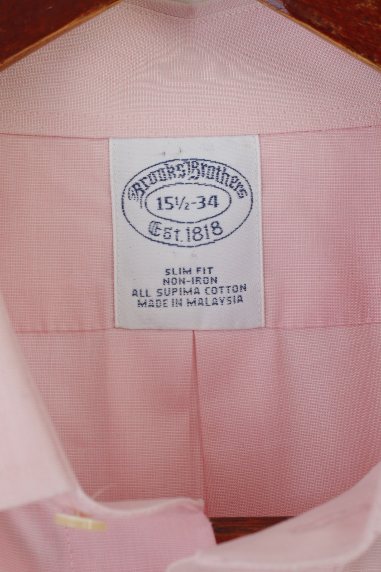 Brooks Brothers Hommes 15,5 34 L Chemise décontractée Rose Coton Slim Fit Non Iron Cuff Top