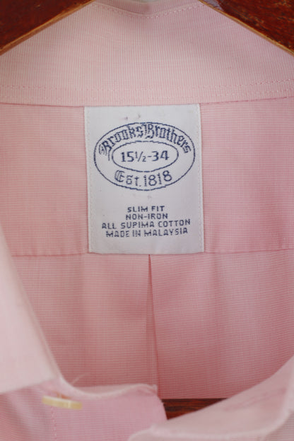 Brooks Brothers Hommes 15,5 34 L Chemise décontractée Rose Coton Slim Fit Non Iron Cuff Top