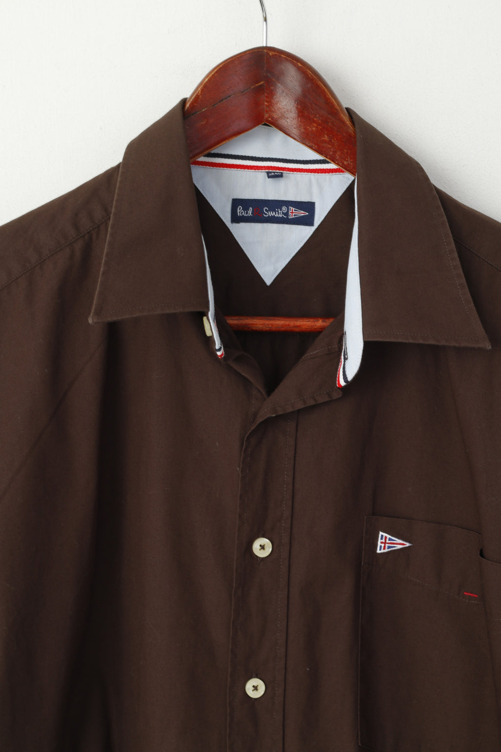 Paul R. Smith Men M Casual Shirt Brown Cotton Detailed Buttons Long Sleeve Plain Top