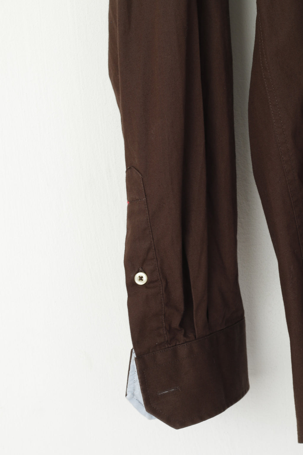 Paul R. Smith Men M Casual Shirt Brown Cotton Detailed Buttons Long Sleeve Plain Top