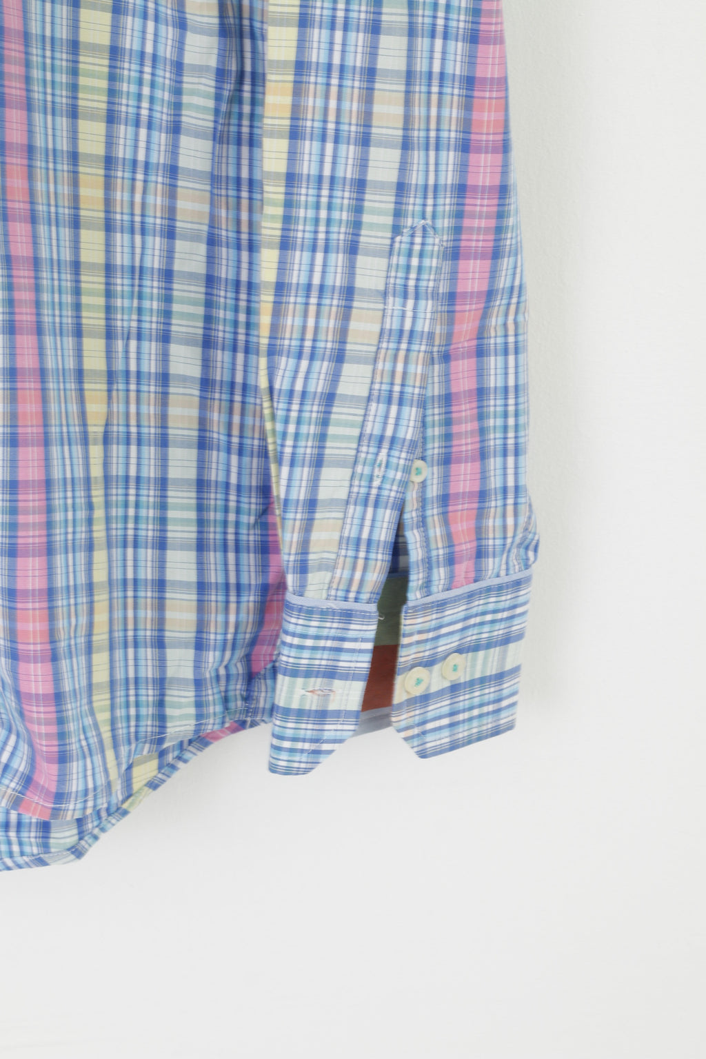 Vedoneire Men L Casual Shirt Blue Check Cotton Long Sleeve Button Down Collar Top