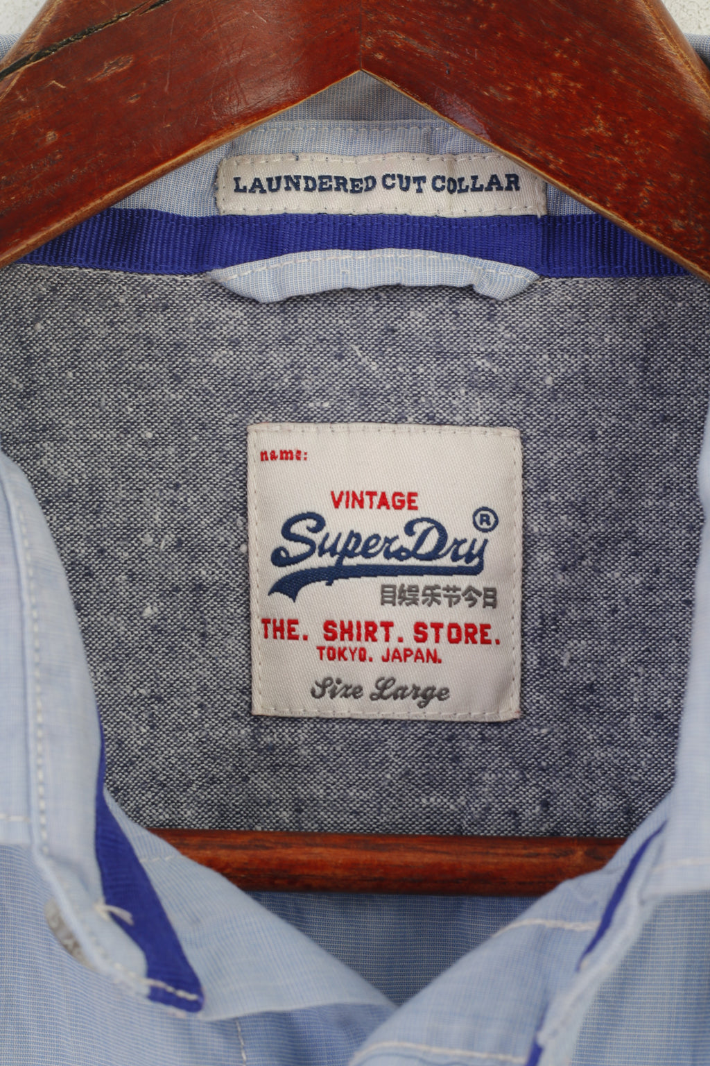 Superdry Men L (M) Casual Shirt Blue Cotton Lounered Cut Collar Long Sleeve Top