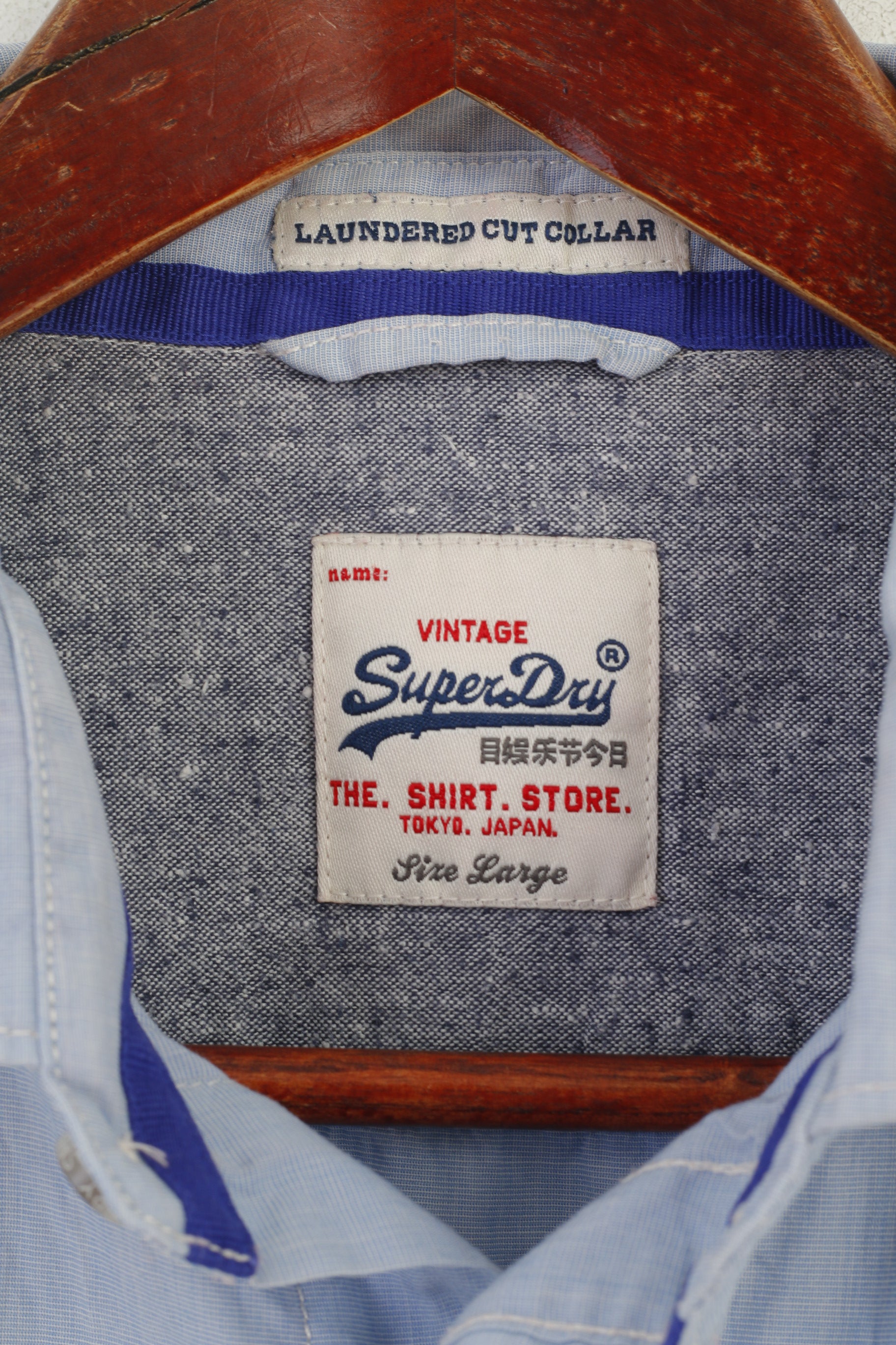 Superdry Men L (M) Casual Shirt Blue Cotton Lounered Cut Collar Long Sleeve Top