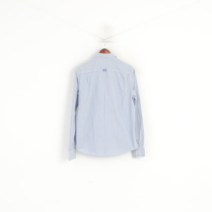 Superdry Men L (M) Casual Shirt Blue Cotton Lounered Cut Collar Long Sleeve Top