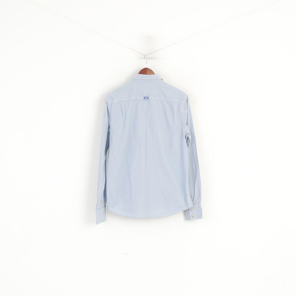 Superdry Men L (M) Casual Shirt Blue Cotton Lounered Cut Collar Long Sleeve Top