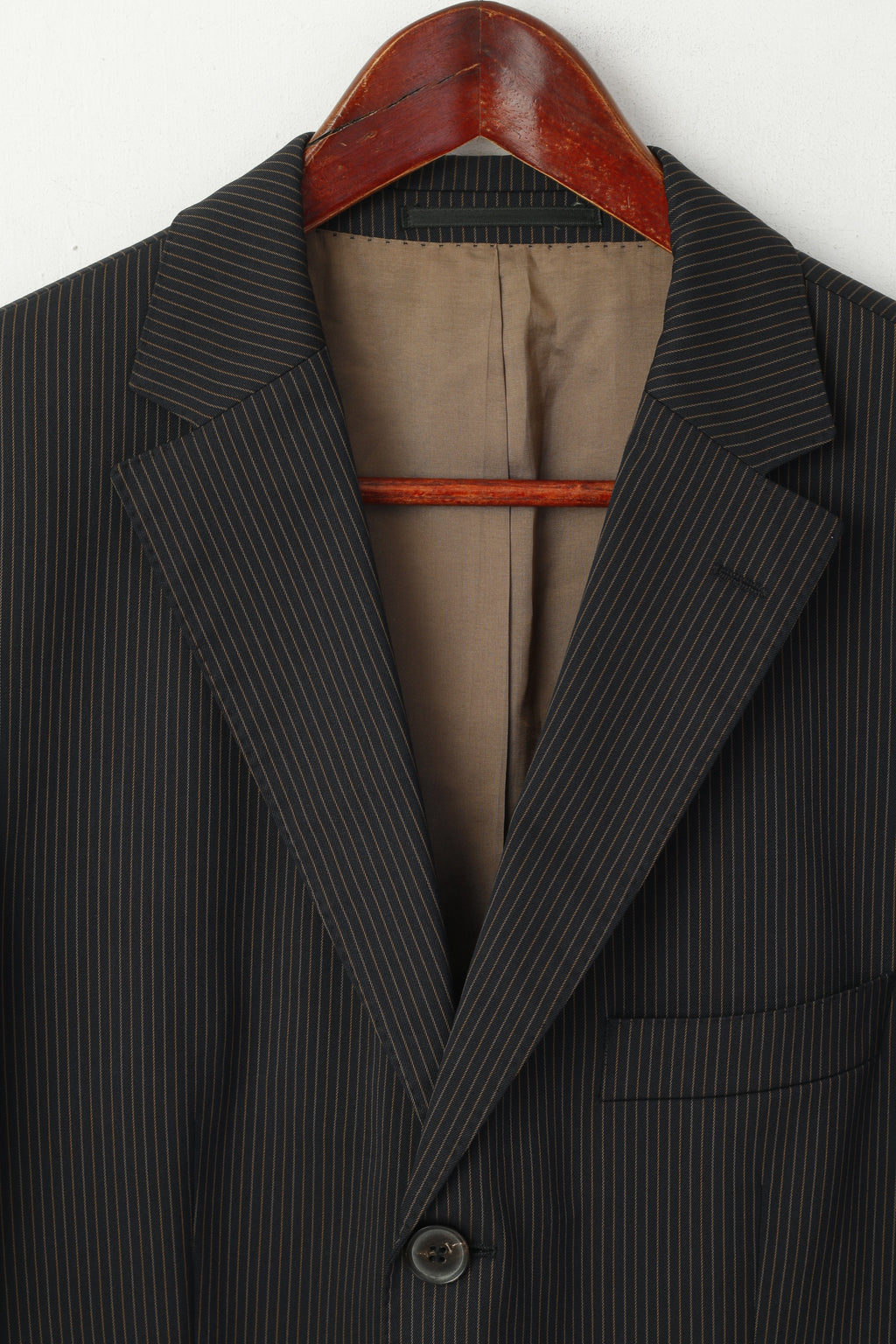 Hugo Boss Men 94 38 Blazer Navy Gold Striped Rossellini Stretch Single Breasted Jacket