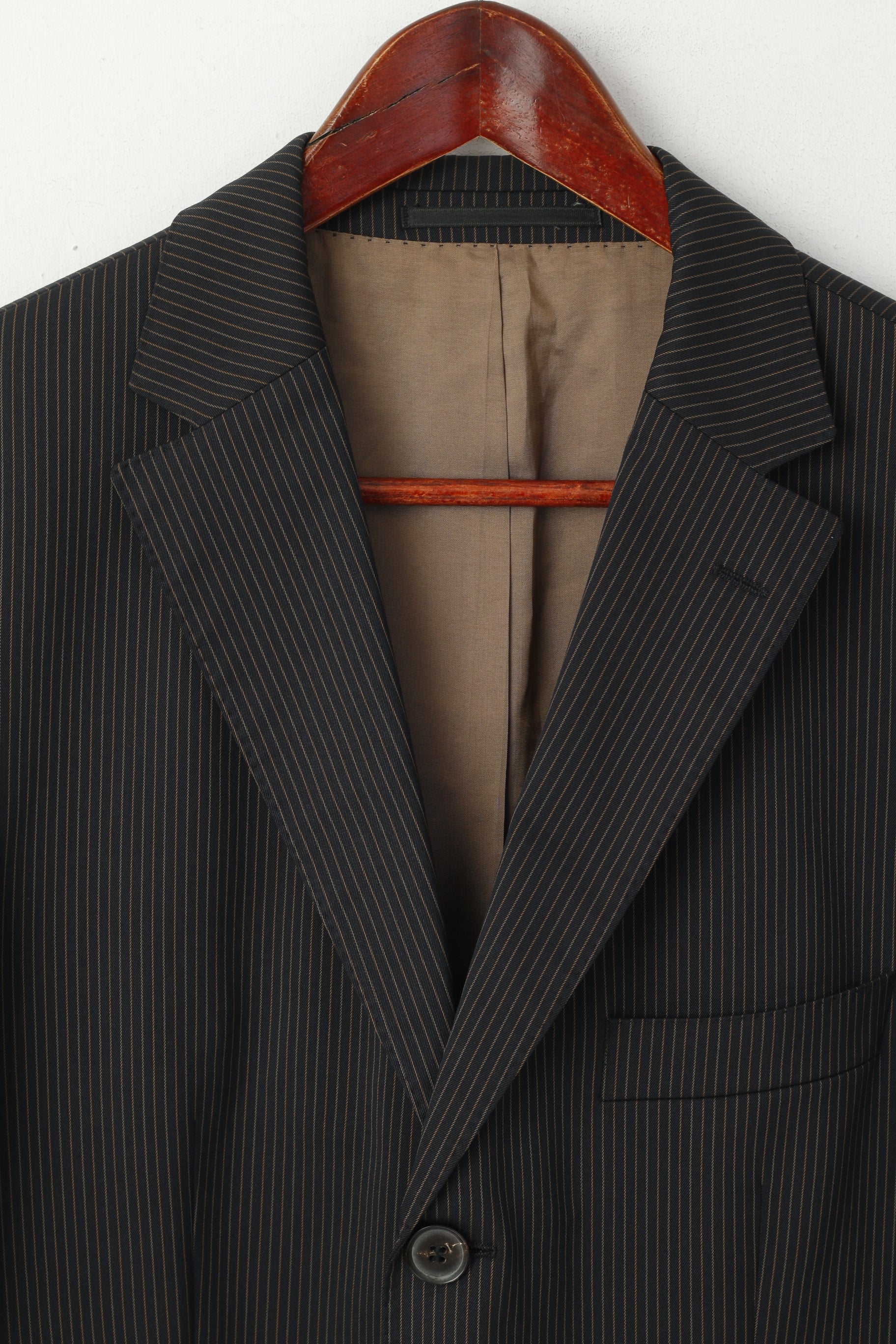 Hugo Boss Men 94 38 Blazer Navy Gold Striped Rossellini Stretch Single Breasted Jacket