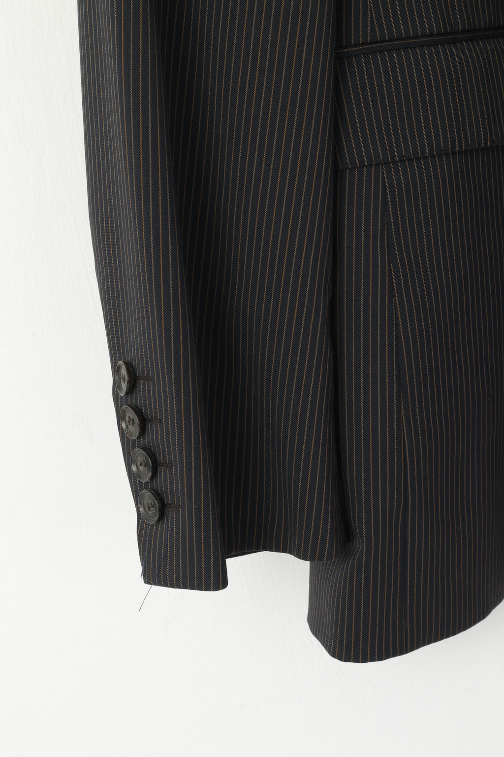 Hugo Boss Men 94 38 Blazer Navy Gold Striped Rossellini Stretch Single Breasted Jacket