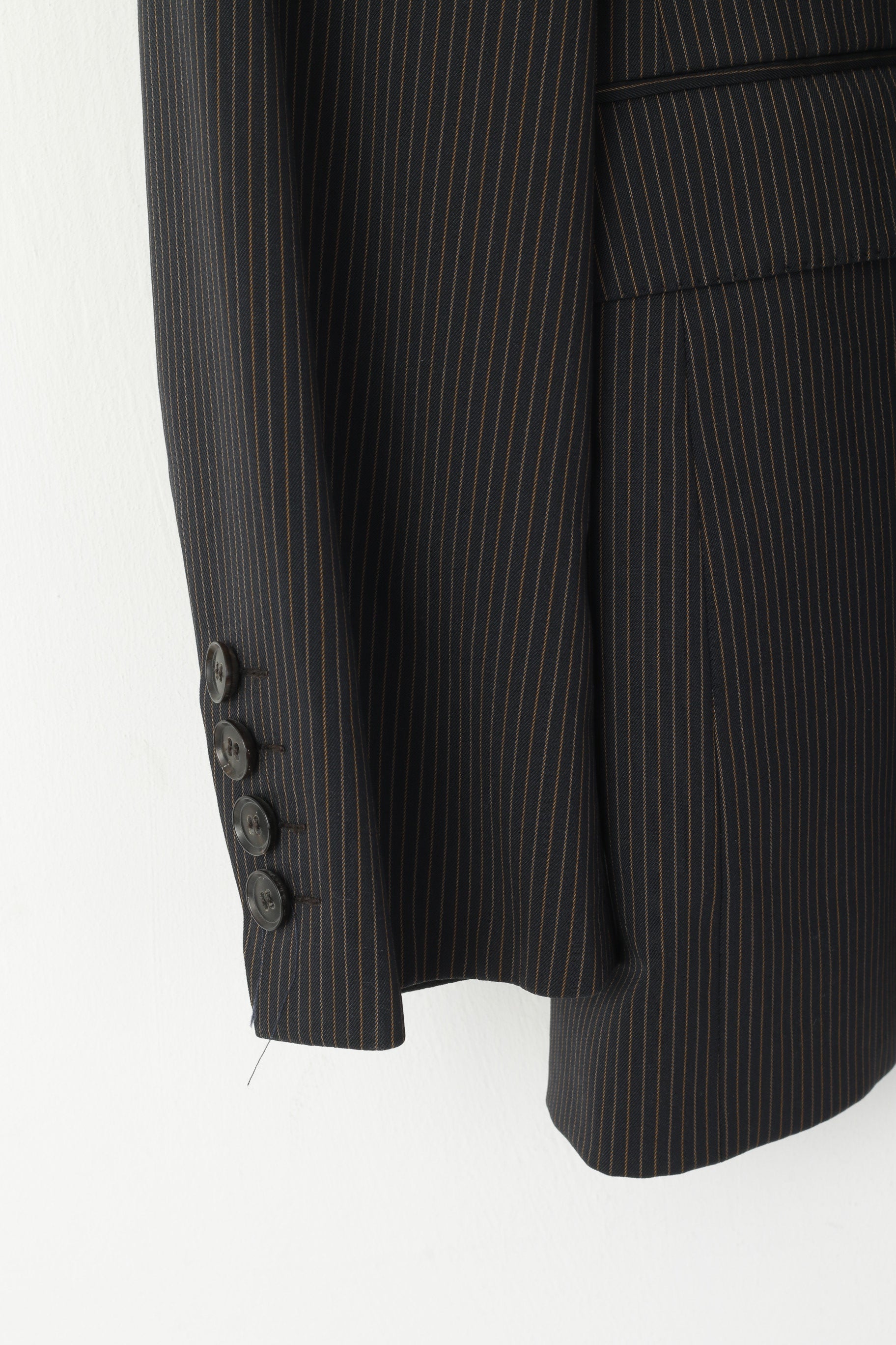 Hugo Boss Men 94 38 Blazer Navy Gold Striped Rossellini Stretch Single Breasted Jacket