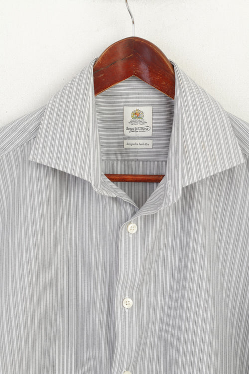 Bernard Weatherill Men 16.5 42 L Chemise décontractée en coton gris conçu à Savile Row Top