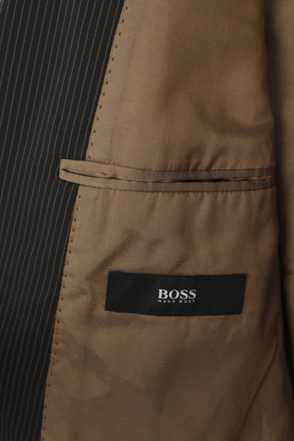 Hugo Boss Men 94 38 Blazer Navy Gold Striped Rossellini Stretch Single Breasted Jacket