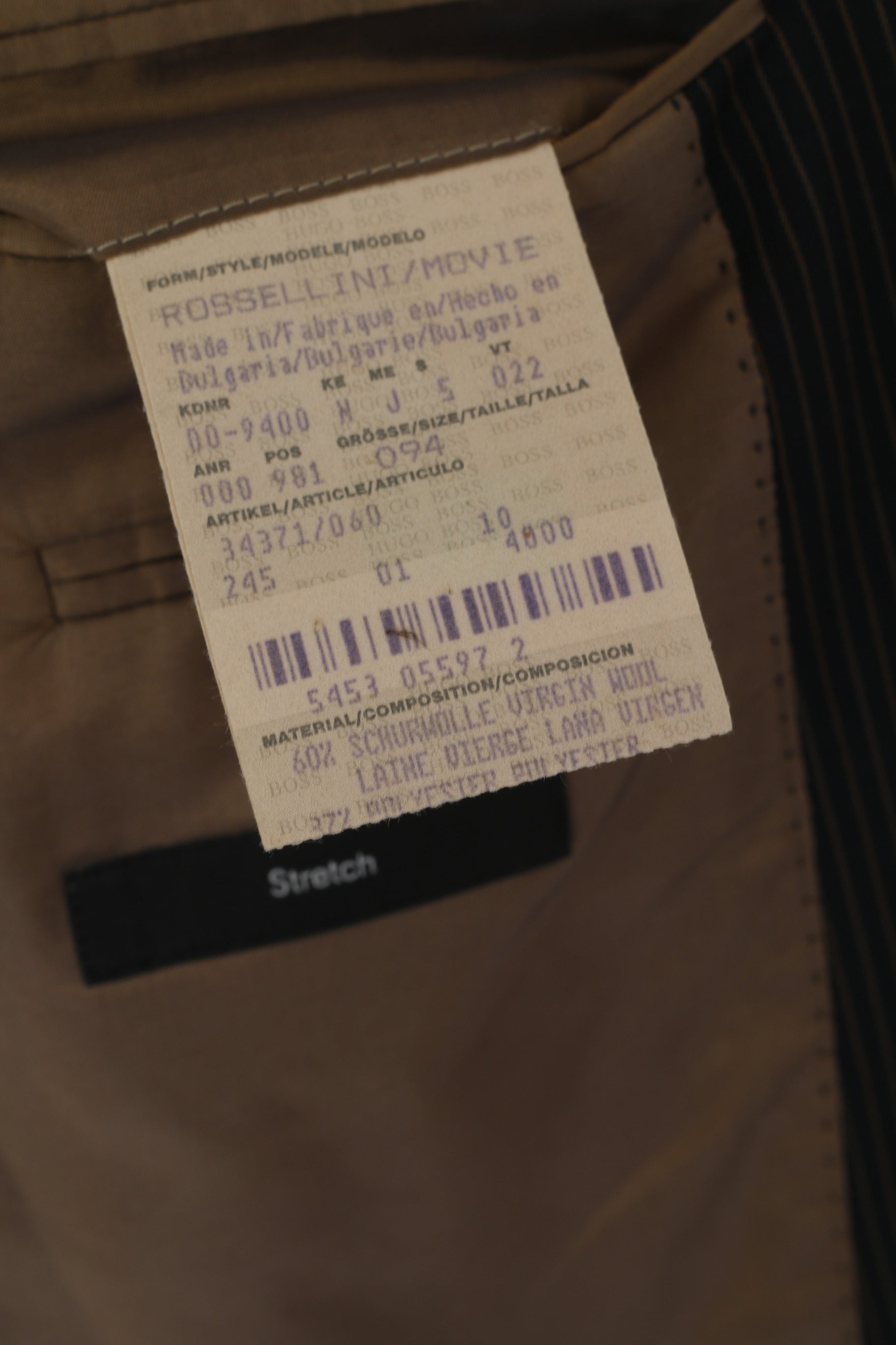 Hugo Boss Men 94 38 Blazer Navy Gold Striped Rossellini Stretch Single Breasted Jacket