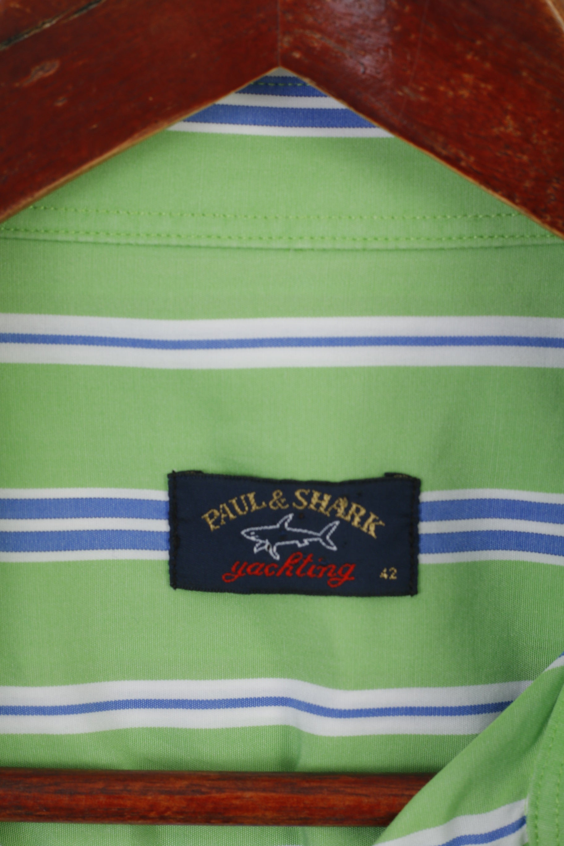 Paul & Shark Men 42 XL Casual Shirt Green Cotton Striped Pocket Short Sleeve Top