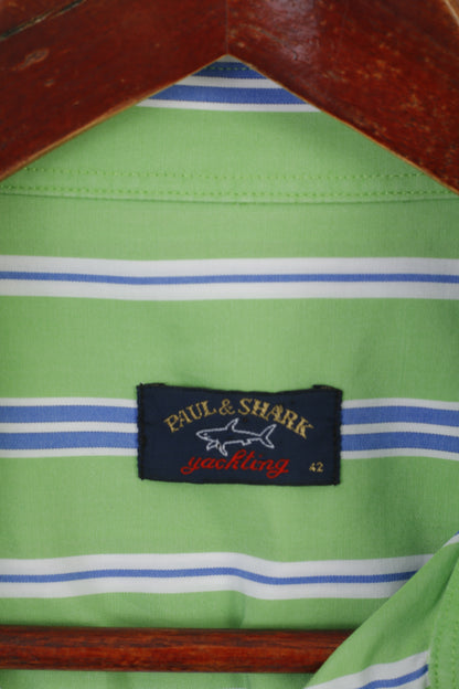 Paul &amp; Shark Hommes 42 XL Chemise décontractée Vert Coton Rayé Poche Manches Courtes Haut