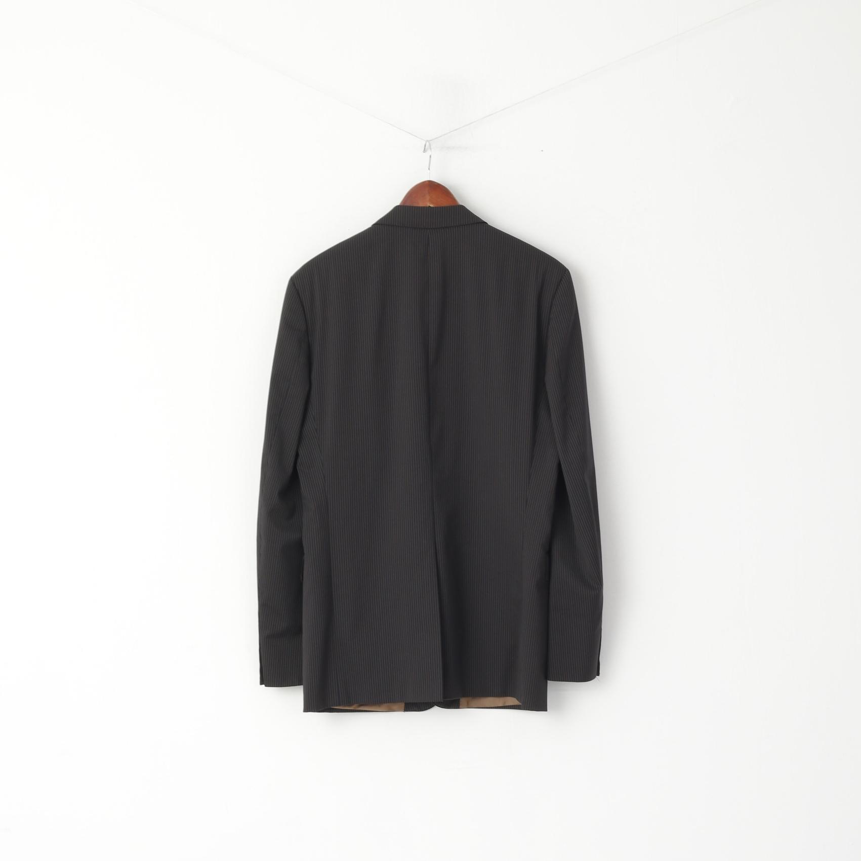 Hugo Boss Men 94 38 Blazer Navy Gold Striped Rossellini Stretch Single Breasted Jacket