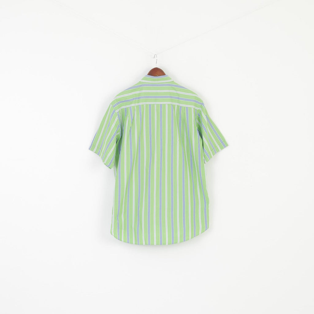 Paul & Shark Men 42 XL Casual Shirt Green Cotton Striped Pocket Short Sleeve Top