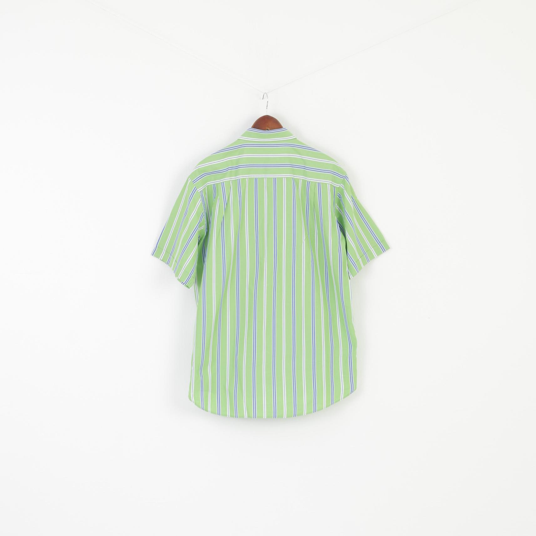 Paul & Shark Men 42 XL Casual Shirt Green Cotton Striped Pocket Short Sleeve Top