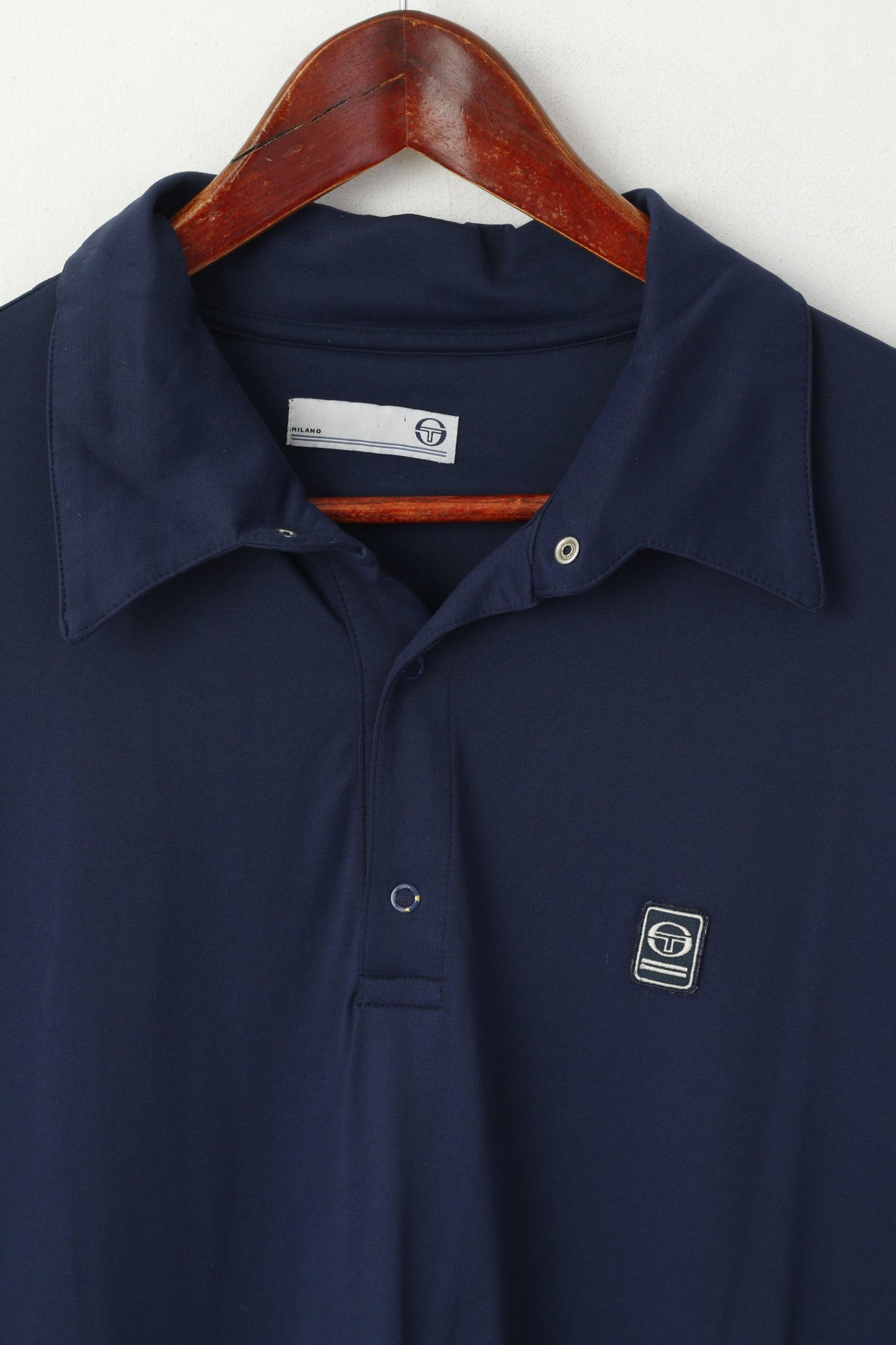 Sergio Tacchini Men XXL Polo Shirt Navy Italy Nylon Stretch Plain Classic Top