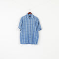 Joy Men L Casual Shirt Blue Cotton Classic Vintage Pocket Short Sleeve Top