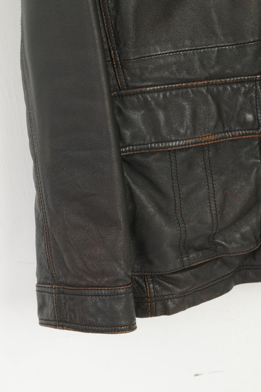 S. Oliver Men XXL Leather Jacket Dark Brown Multi Pockets Full Zipper Classic Top