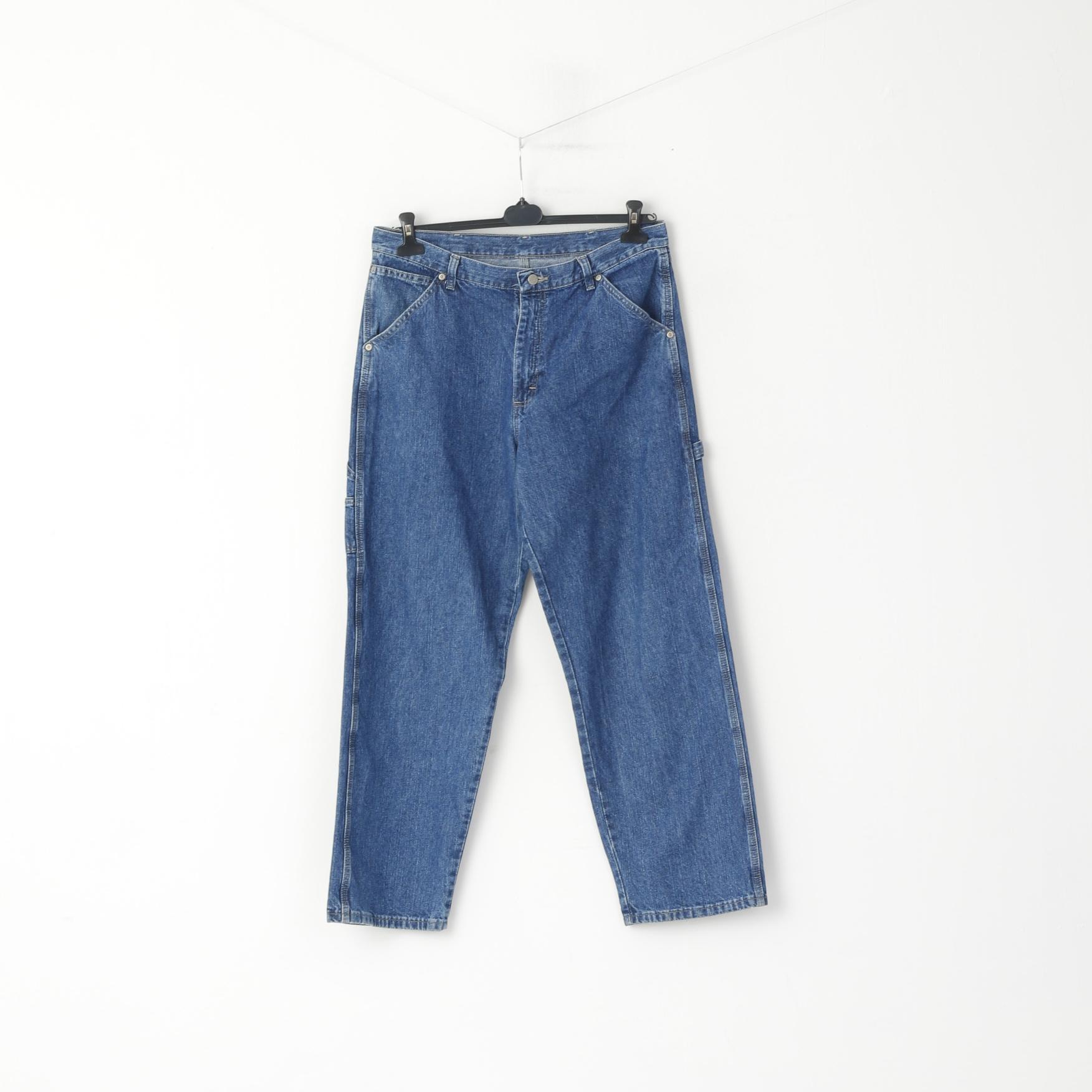 Pantaloni Wrangler da uomo 34 Jeans Pantaloni retrò vintage in cotone denim blu scuro