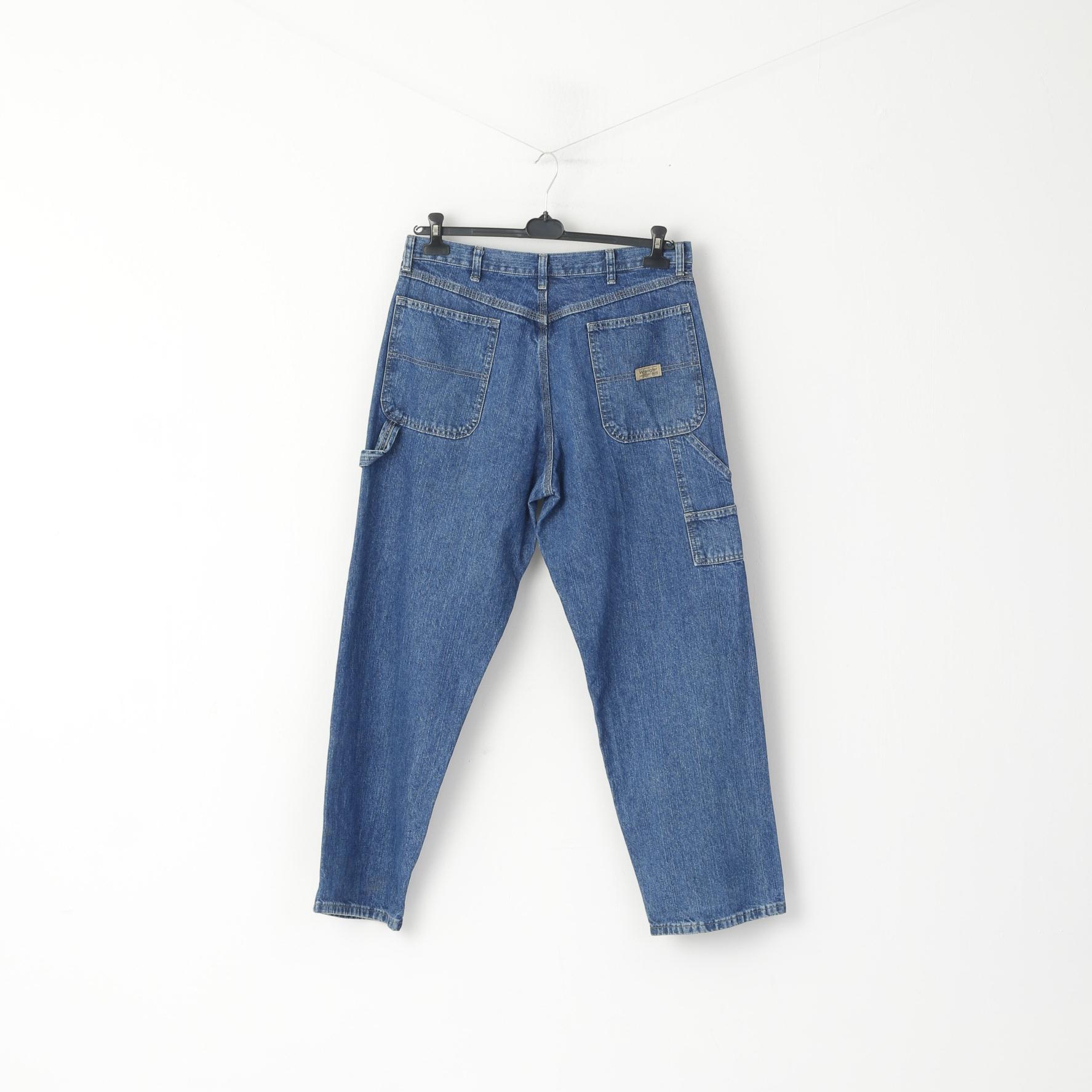 Pantaloni Wrangler da uomo 34 Jeans Pantaloni retrò vintage in cotone denim blu scuro