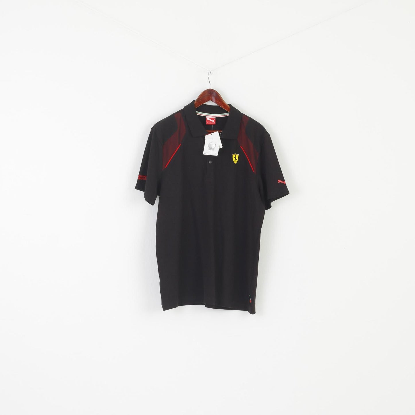 New Puma Men L Polo Shirt Black Cotton Ferrari Licensed Scuderia Sport Top