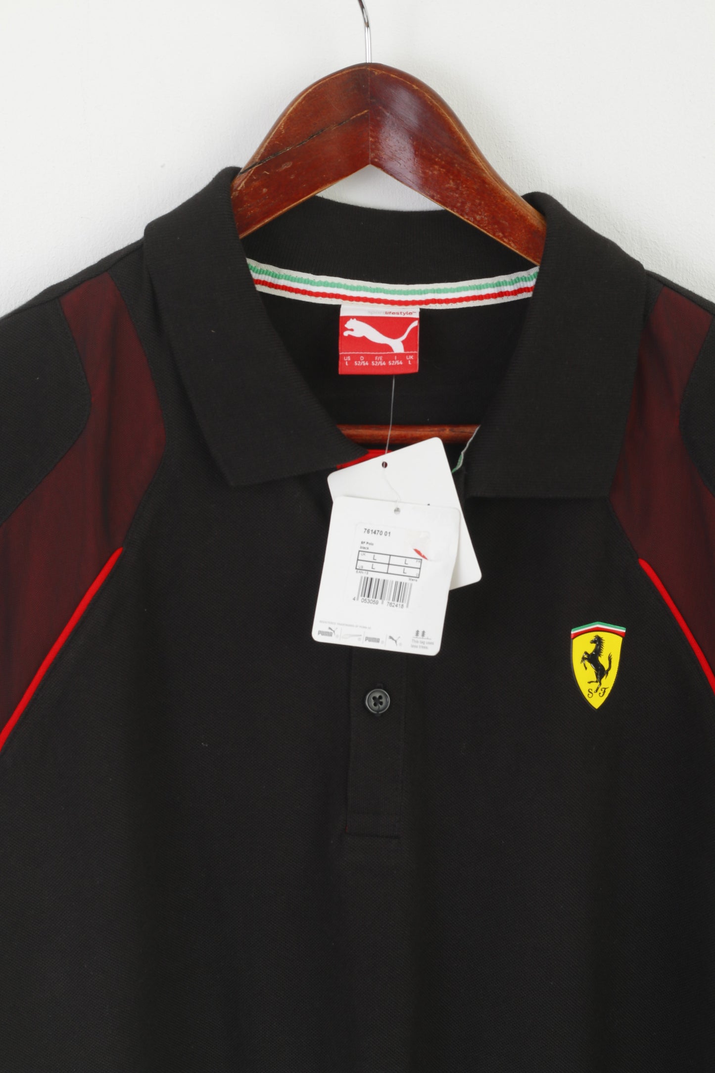 Nuova polo Puma da uomo L in cotone nero con licenza Ferrari Scuderia Sport