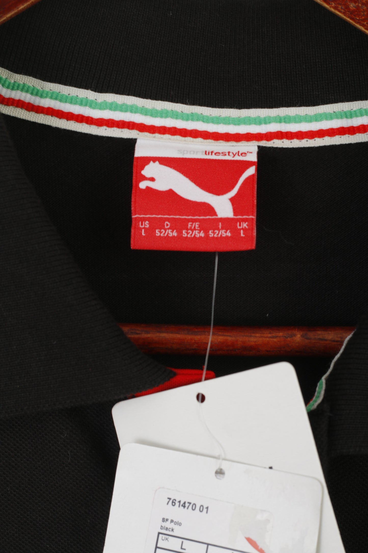 Nuova polo Puma da uomo L in cotone nero con licenza Ferrari Scuderia Sport