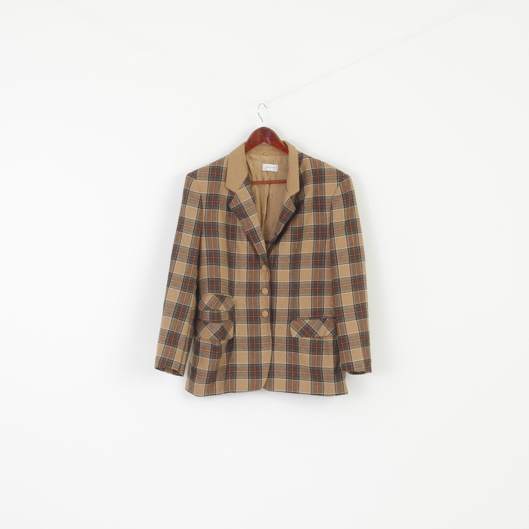 Giorgia Netti Women 18 44 L Blazer Brown Check Wool Vintage Made in Italy Jacket