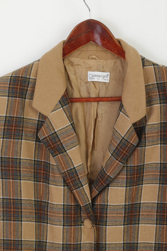 Giorgia Netti Women 18 44 L Blazer Brown Check Wool Vintage Made in Italy Jacket