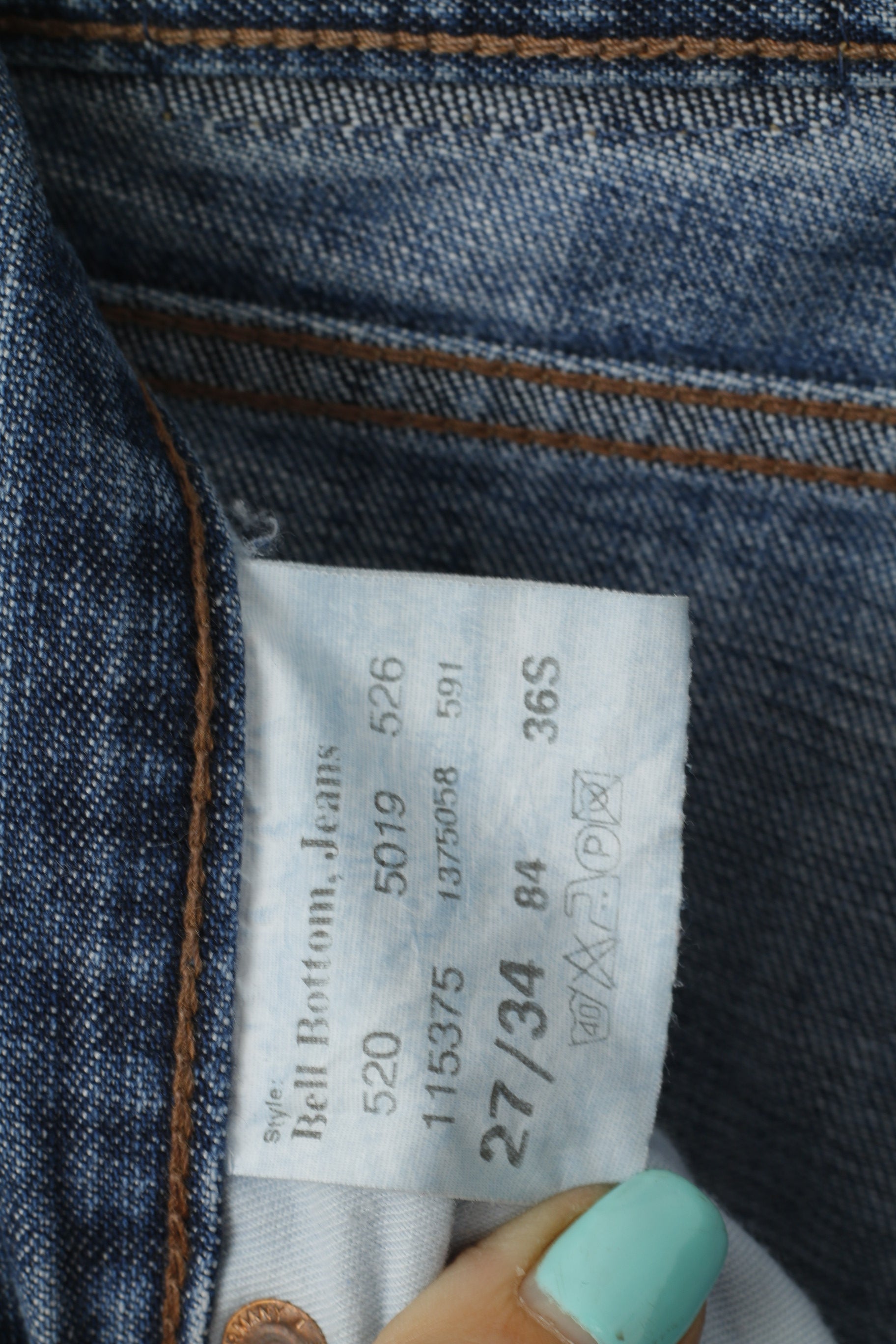 Pantaloni Jeans Mustang Donna W 27 L 34 Pantaloni a campana in denim di cotone blu