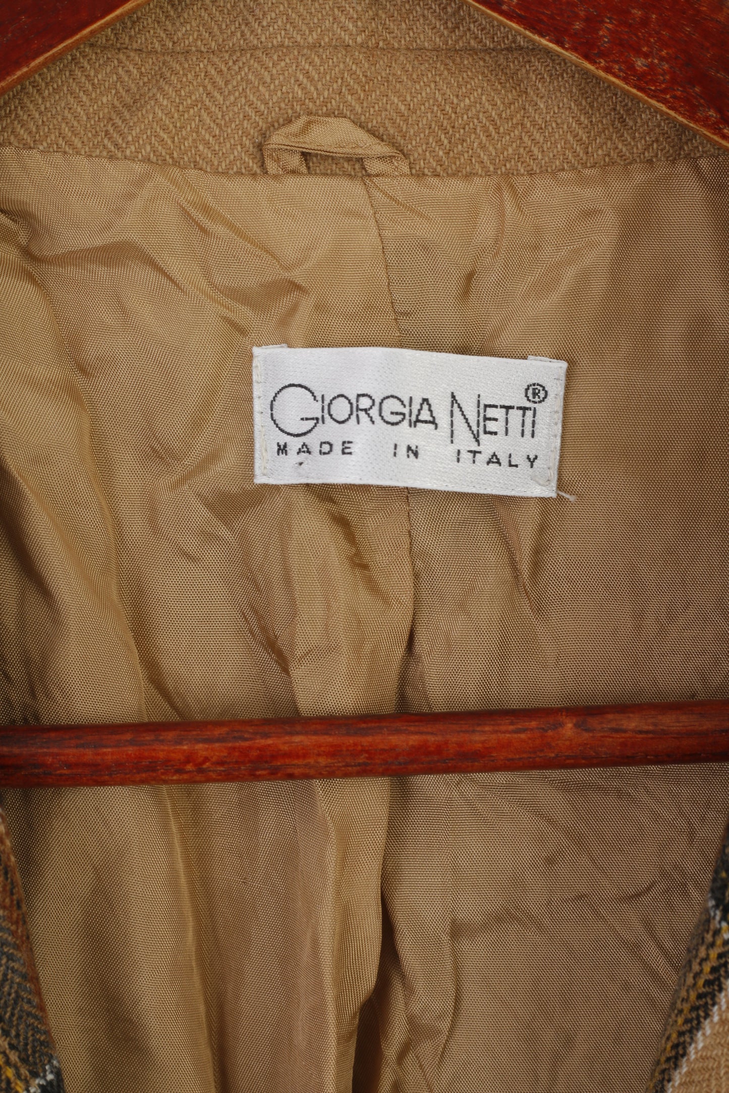 Giorgia Netti Femme 18 44 L Blazer Marron Check Laine Vintage Made in Italy Veste