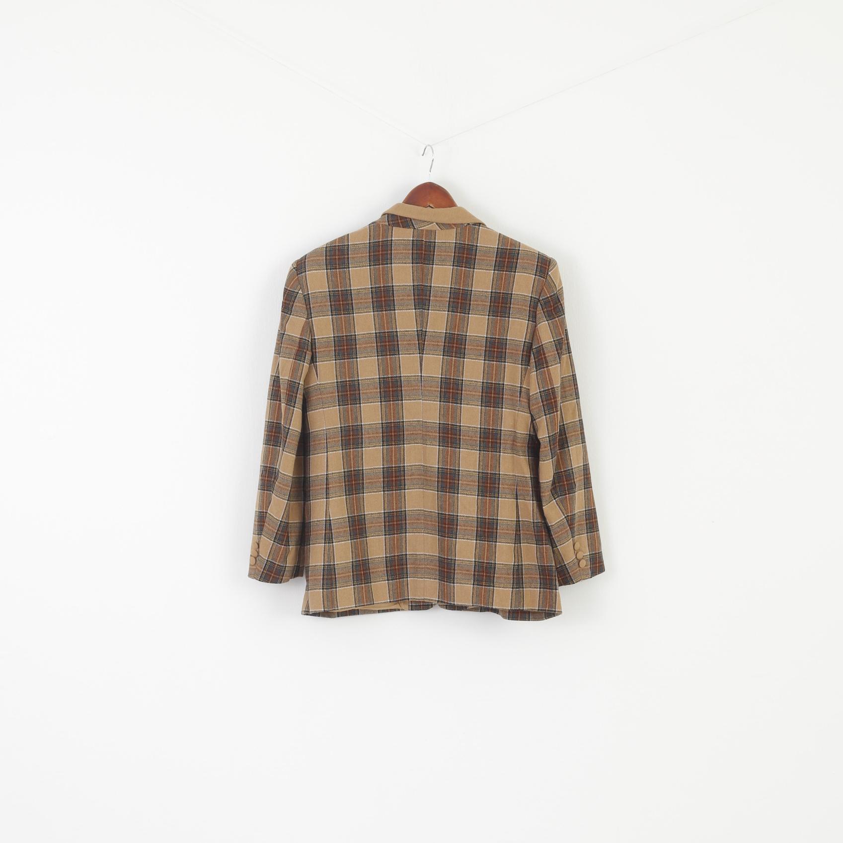 Giorgia Netti Women 18 44 L Blazer Brown Check Wool Vintage Made in Italy Jacket